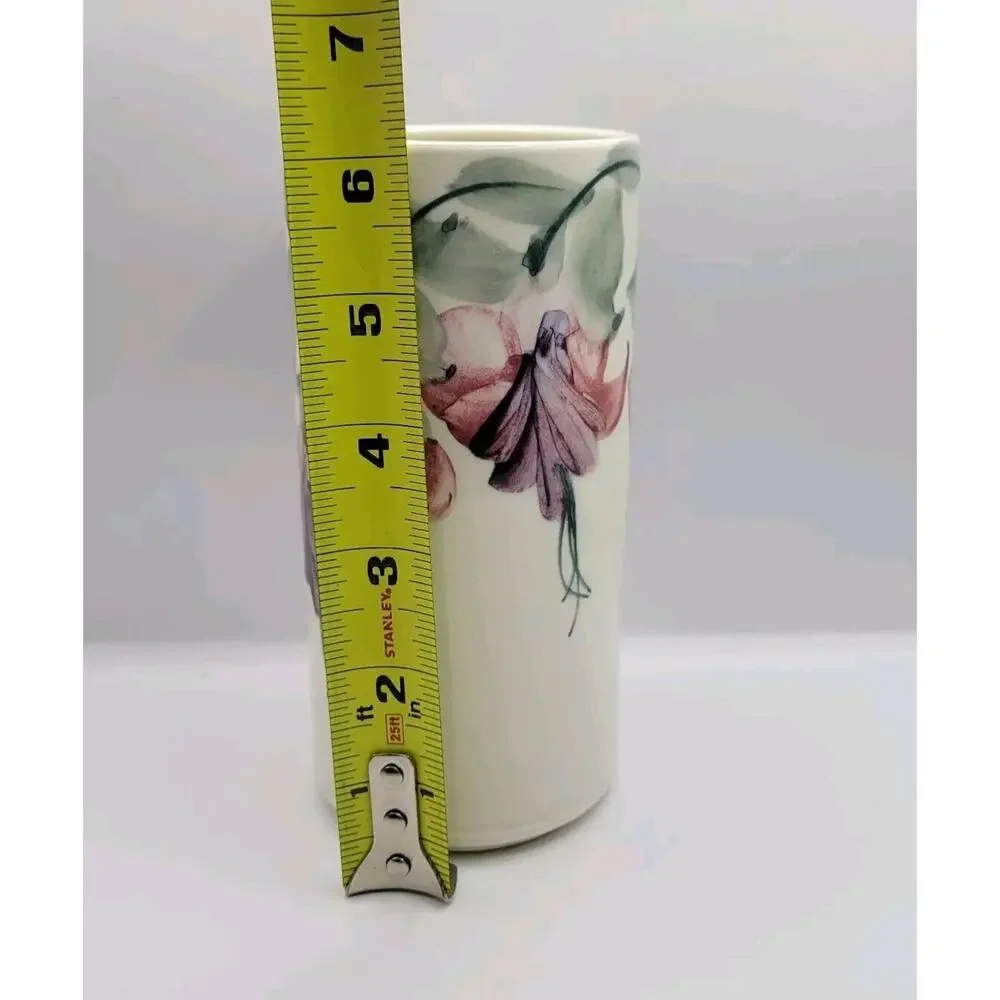 Linden Hills Pottery Signed Fuchsia Floral Cylindrical 6